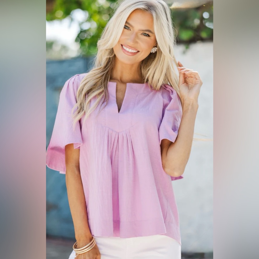 Pink Lavender Cotton Blouse | XL | Flutter Sleeve Top | Mint Julep | NWT